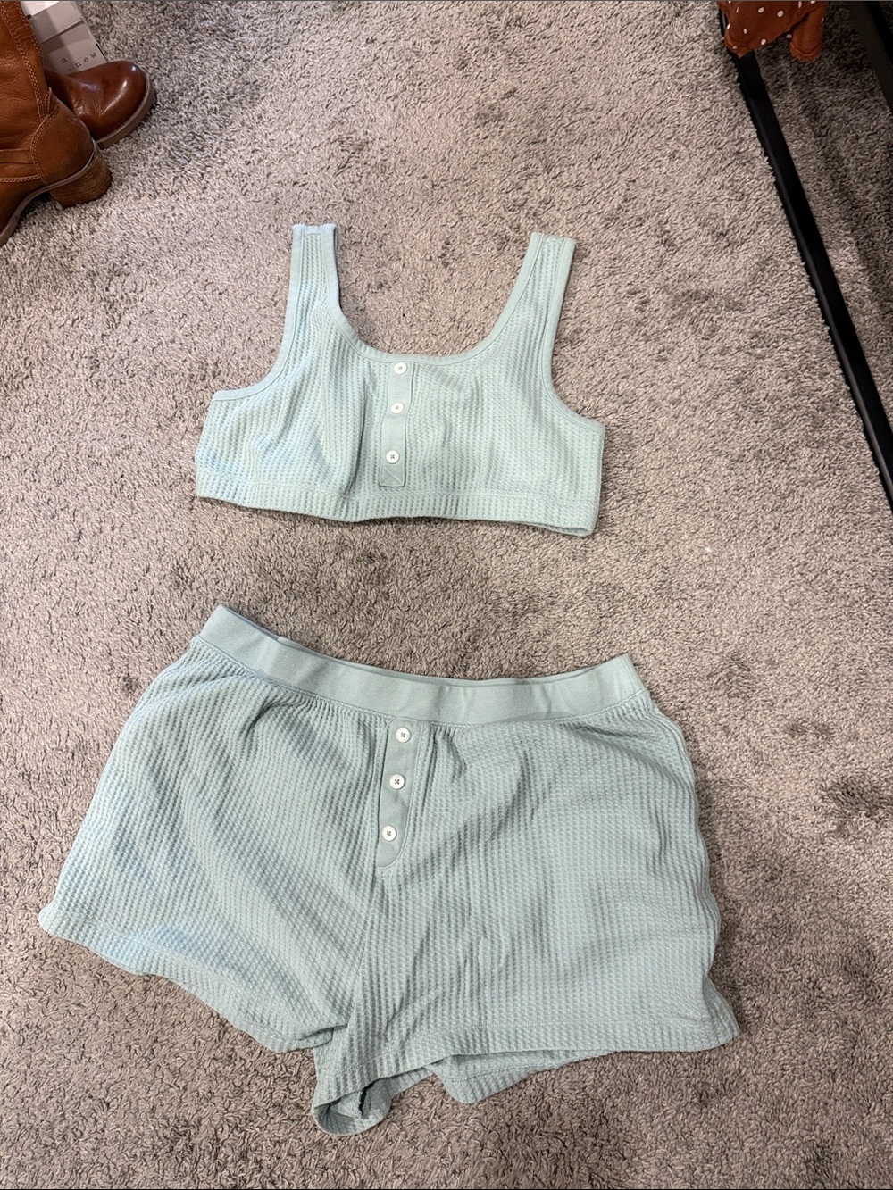 Old Navy Light Blue Waffle-Knit Cami Bralette + Shorts Set XL XXL - Picture 2 of 4